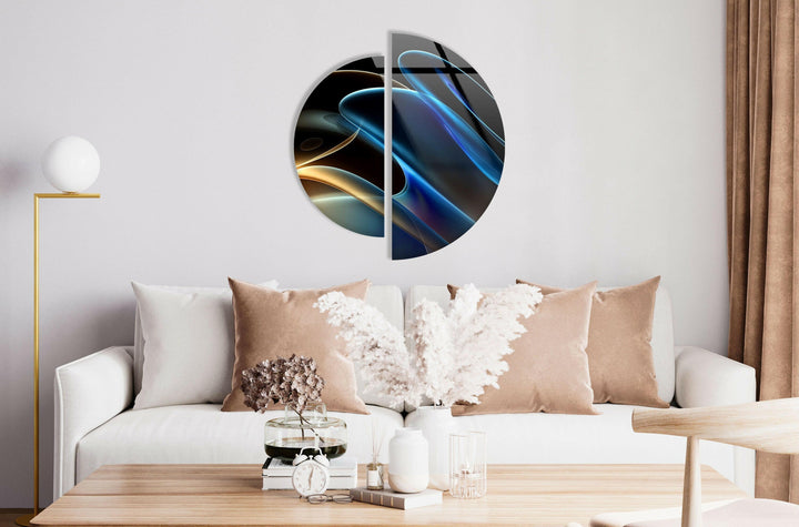 Round 2 Piece Black & Blue Glass Wall Art glass photo prints, glass picture prints
