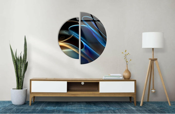 Round 2 Piece Black & Blue Glass Wall Art glass pictures for Wall, glass prints wall art
