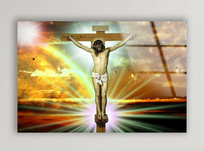 Christian Jesus Cross Tempered Glass Wall Art