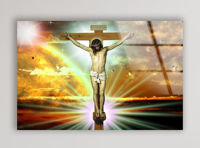 Christian Jesus Cross Tempered Glass Wall Art