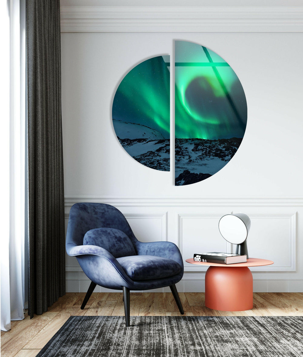 Round 2 Piece Aurora Borealis Glass Wall Art glass art painting, glass art for the Wall
