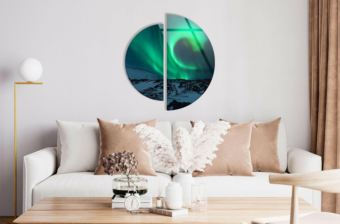 Round 2 Piece Aurora Borealis Glass Wall Art glass pictures for Wall, glass prints wall art
