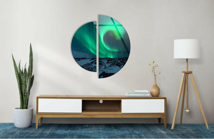 Round 2 Piece Aurora Borealis Glass Wall Art glass photo prints, glass picture prints
