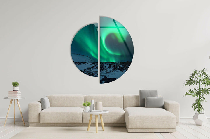 Round 2 Piece Aurora Borealis Glass Wall Art Glass Printing Wall Art, Print photos on glass

