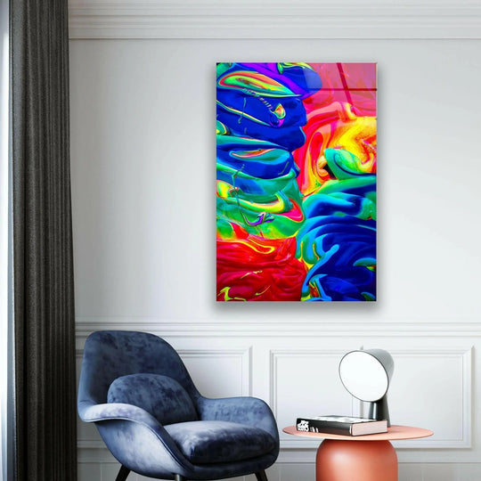 Multicolored paint drippings create a vibrant visual rhythm in this hanging wall art.