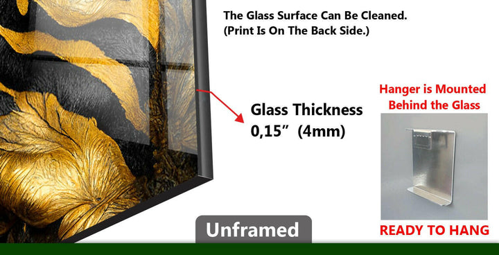 Rundes 2-teiliges Wandbild aus Glas in Schwarz und Gold
