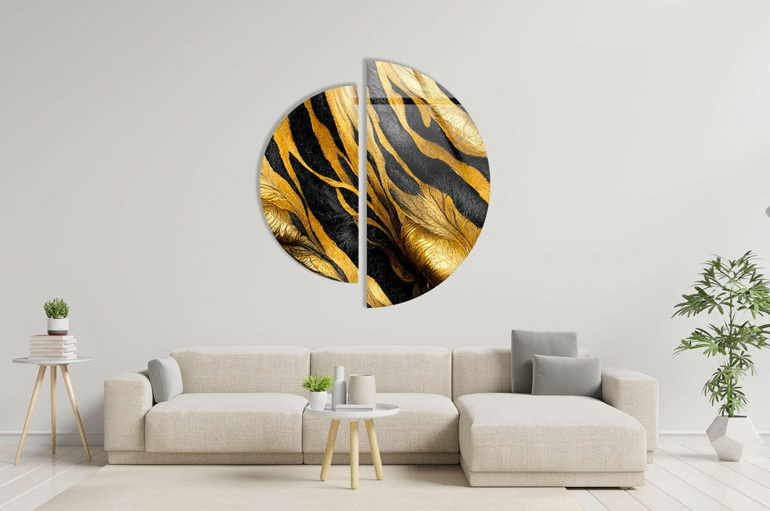 Round 2 Piece Black & Gold Glass Wall Art glass photo prints, glass picture prints

