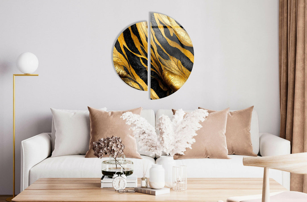 Round 2 Piece Black & Gold Glass Wall Art custom glass pictures, glass art prints
