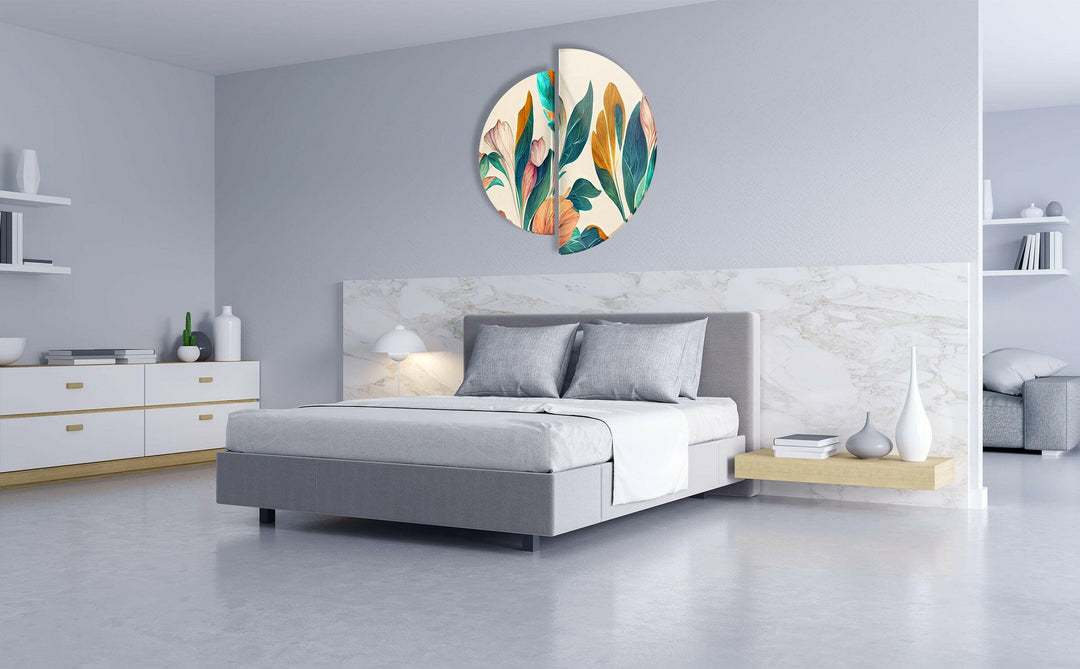 Round 2 Piece White Flower Glass Wall Art photo print on glass, prints on glass wall art
