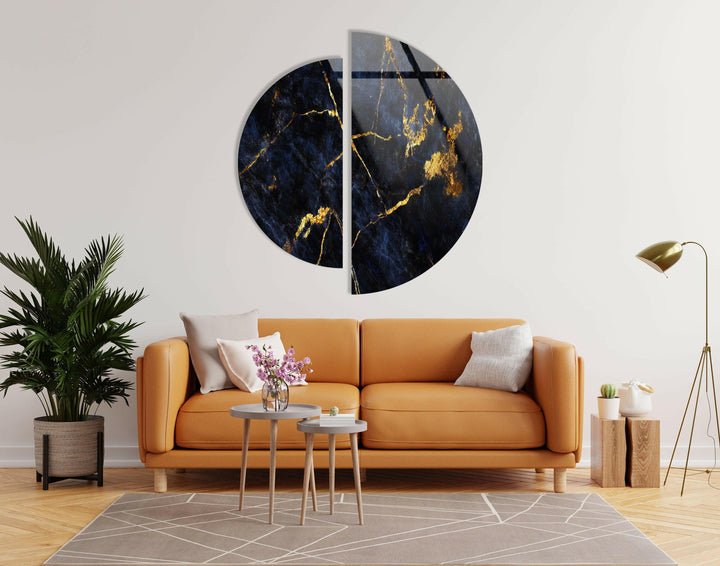 Round 2 Piece Dark & Gold Glass Wall Art glass art painting, glass art for the Wall
