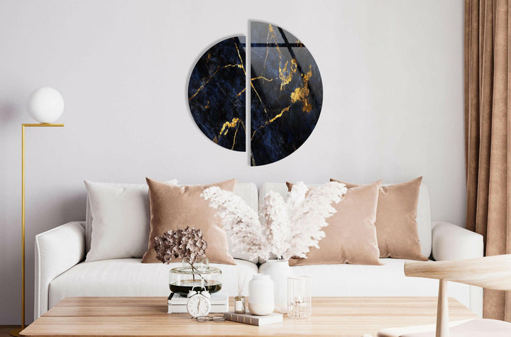 Round 2 Piece Dark & Gold Glass Wall Art Glass Printing Wall Art, Print photos on glass
