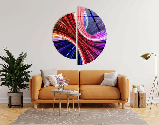 2 Piece Circle featuring pink and red abstract and vibrant 8K UV print is a glass wall art piece and modern vivid statement bold decor art