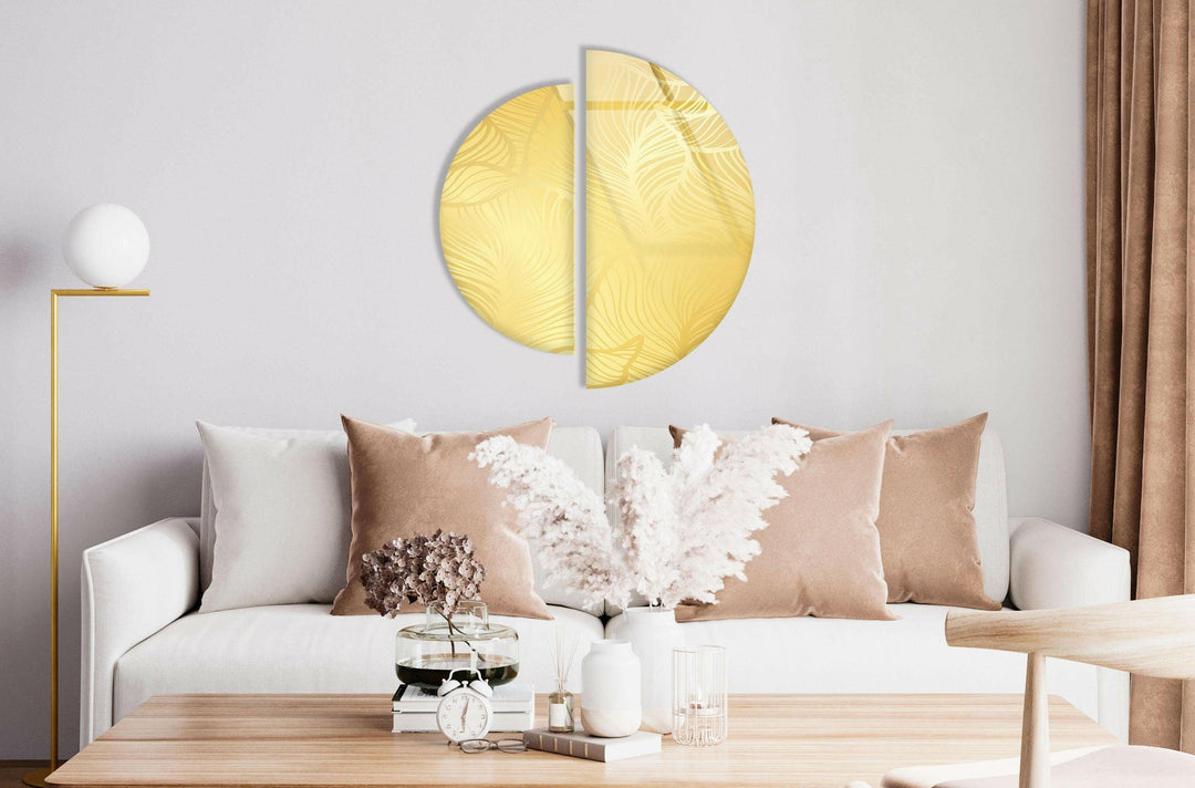 Round 2 Piece Shiny Yellow Glass Wall Art glass wall decor, glass wall art decor
