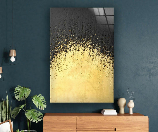A striking transition from deep black to rich gold in abstract decorative wall art.