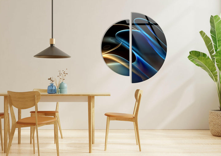 Round 2 Piece Black & Blue Glass Wall Art Glass Printing Wall Art, Print photos on glass
