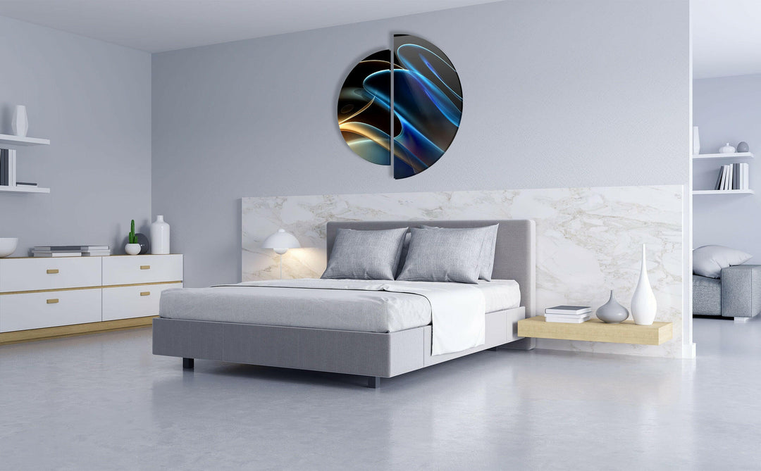 Round 2 Piece Black & Blue Glass Wall Art custom glass pictures, glass art prints
