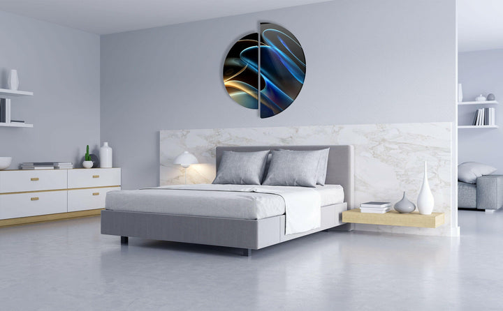 Round 2 Piece Black & Blue Glass Wall Art custom glass pictures, glass art prints
