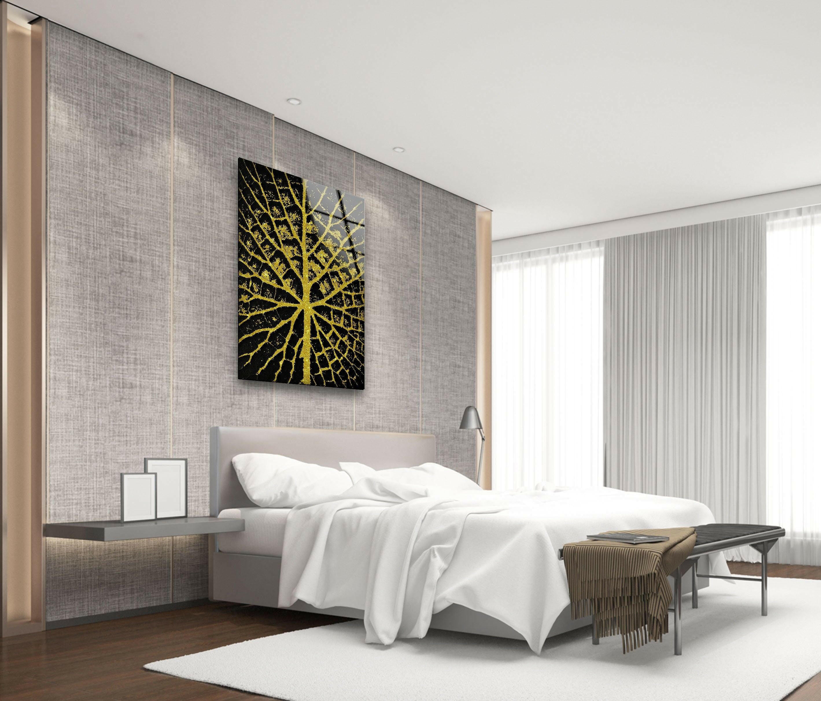 Golden Sparkle Tree Tempered Glass Wall Art