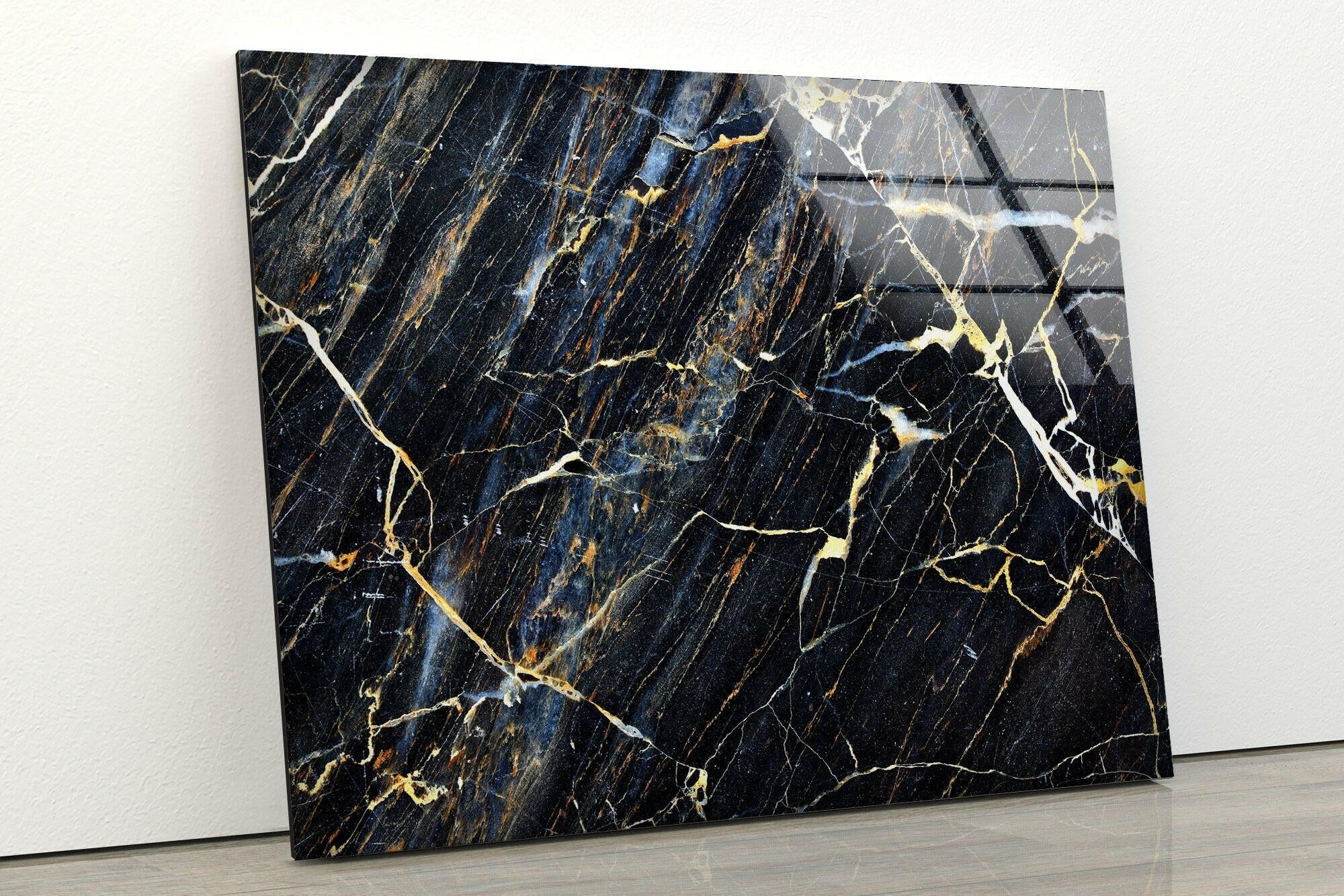 Black Marble Patterned Tempered Glass Wall Art