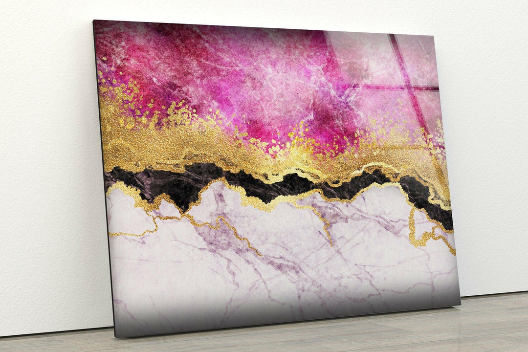 Pink Marble with Gold Veins Glass Wall Art
