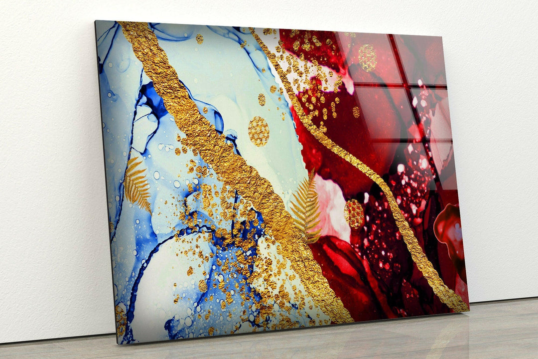 Red and Gold Alcohol ink Decorative Abstract Paintings on Glass