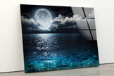Night Full Moon View Tempered Glass Wall Art