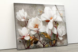 White Flowers Tempered Glass Wall Art