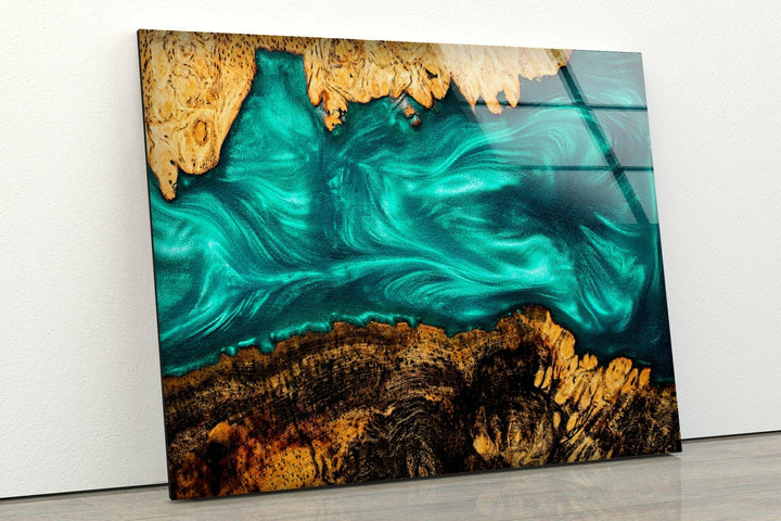 Blue Epoxy Art Abstract Glass Wall Art custom glass pictures, glass art prints