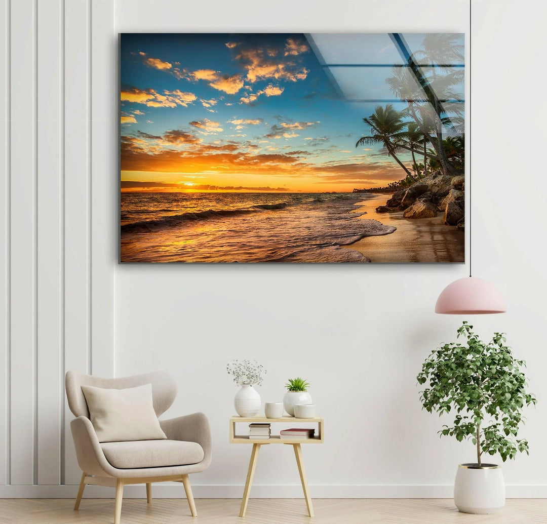 Sunrise on a Tropical Island Glass Wall Art Sunset Landscape Art