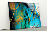 Blue and Golden Marble Tempered Glass Wall Art