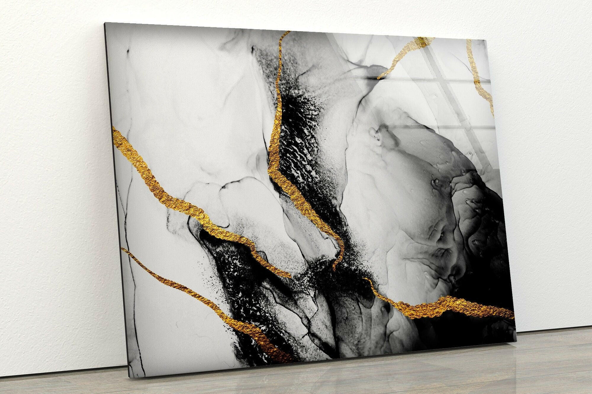 Black Marble Abstract Tempered Glass Wall Art