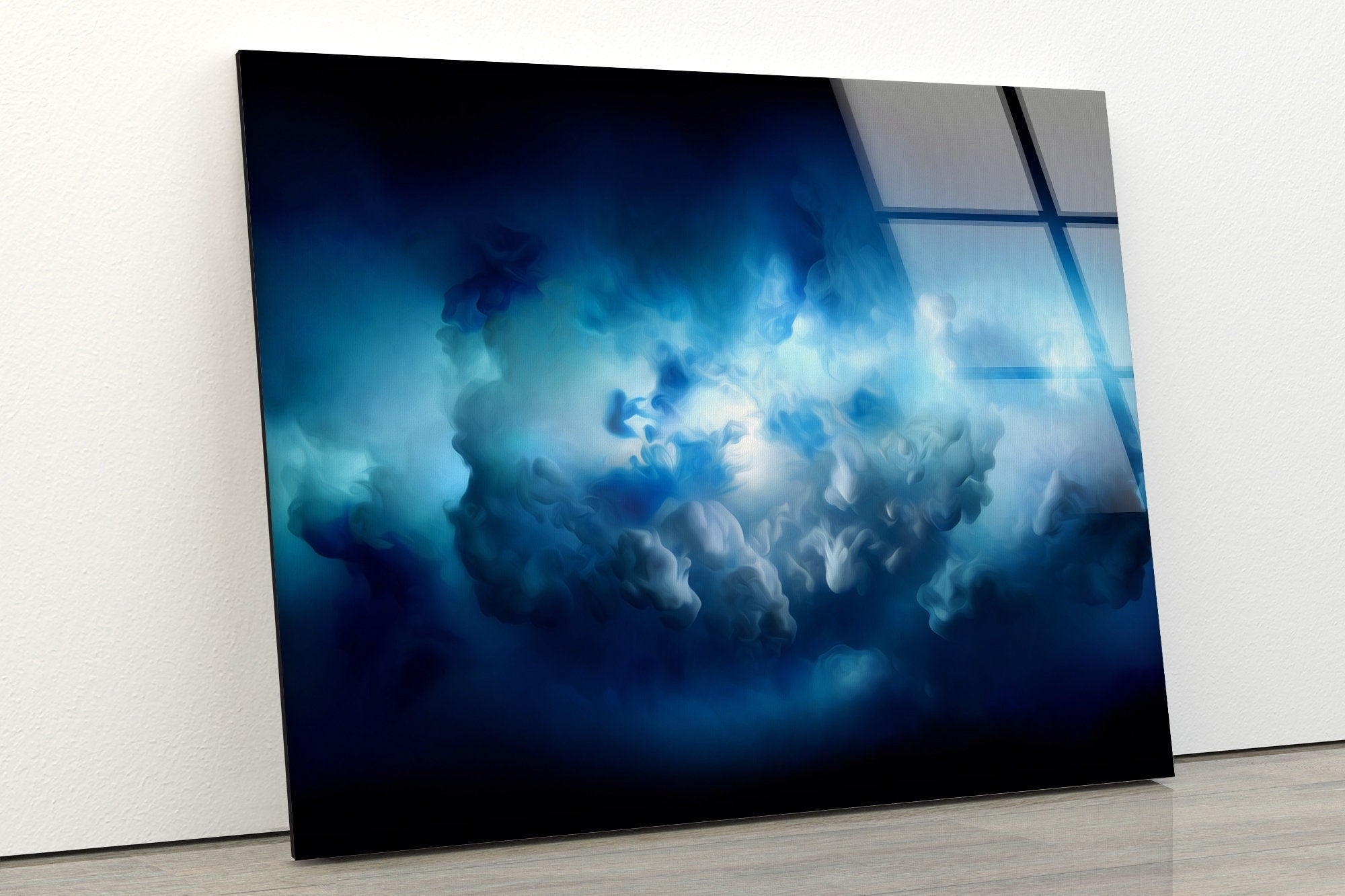 Blue Clouds Design Abstract Tempered Glass Wall Art