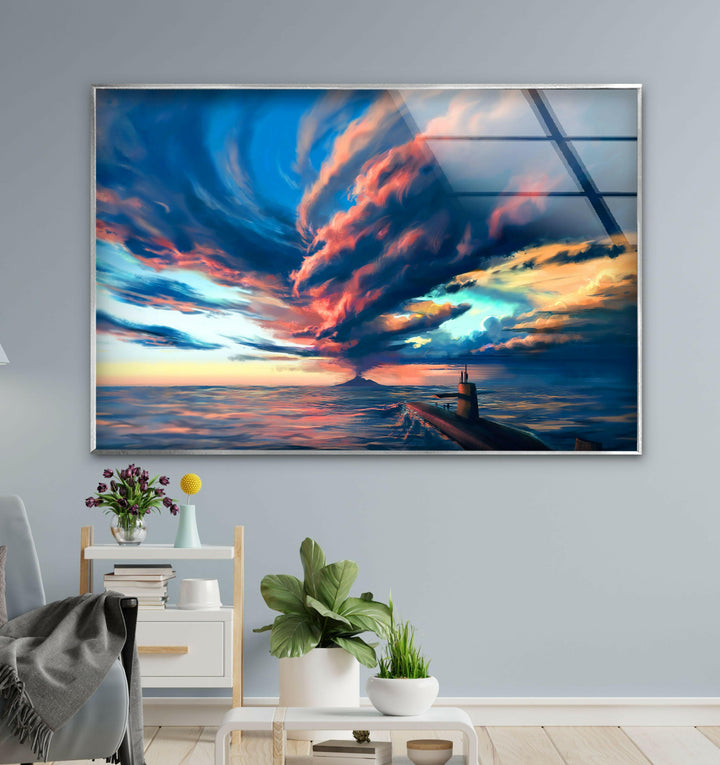 Volcano Storm Glass Wall Art large glass photo prints, glass wall photos