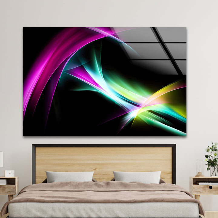 Colorful Art Light Fractal Waves Glass Wall Art