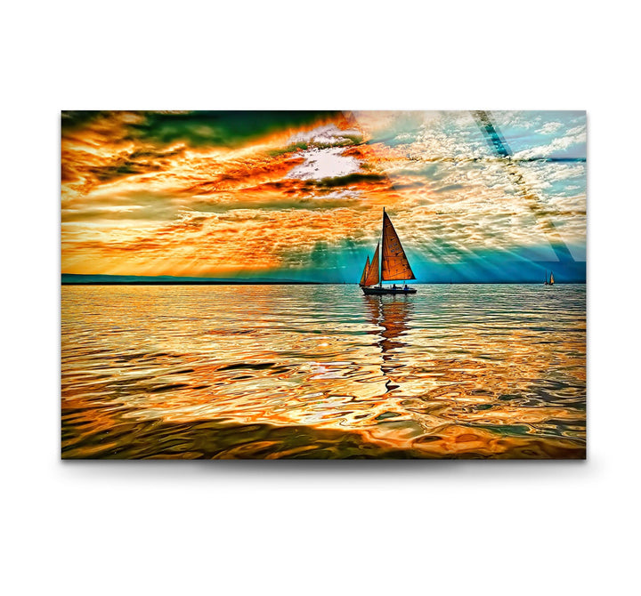 Segelboot Rotes Meer Sonne Glas Wandkunst