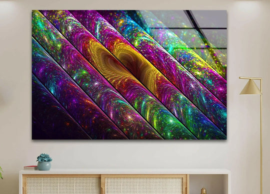Abstract fractal rainbow colors best glass art displays intricate, swirling details and vibrant, luminous particles.