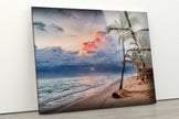 Tropical Beach Palm Tree Tempered Glass Wall Art