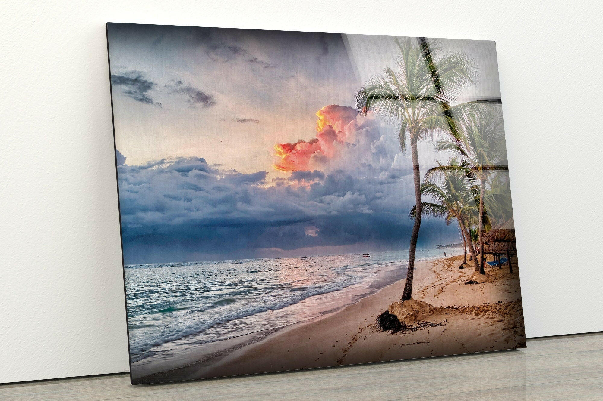 Tropical Beach Palm Tree Tempered Glass Wall Art