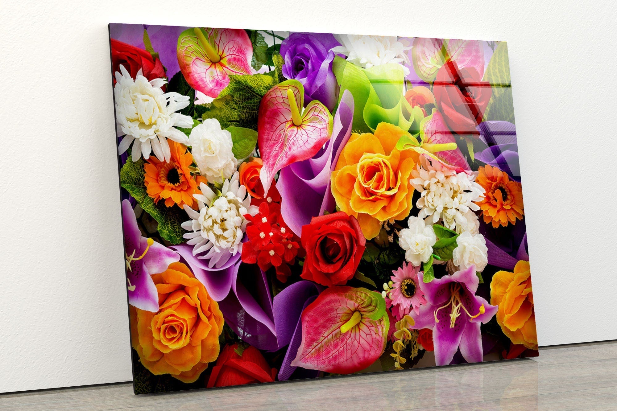 Colorful Floral Tempered Glass Wall Art