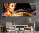 Panoramic Golden Woman Portrait Tempered Glass Wall Art