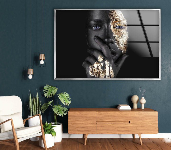Woman Portrait with Gold Cool Art Prints & Glass Wall Decor