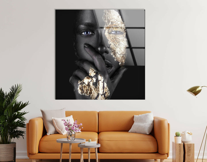 Woman Portrait with Gold Glass Wall Artwork & Cool Decor