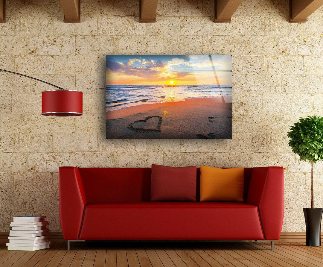 Peaceful Shoreline and Sunset Reflection – A High-Quality Glass Print
