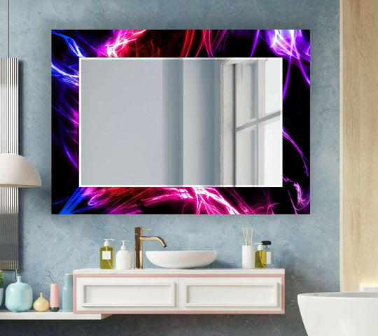 Mirror Art a striking Colored Neon Lines Wall Mirror featuring vibrant blue red and purple abstract patterns for modern decor