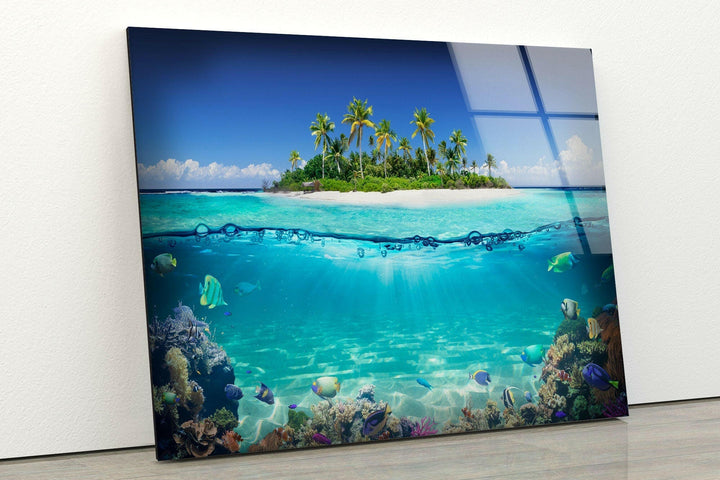 Tropische Insel &amp; Fische Glaswandkunst