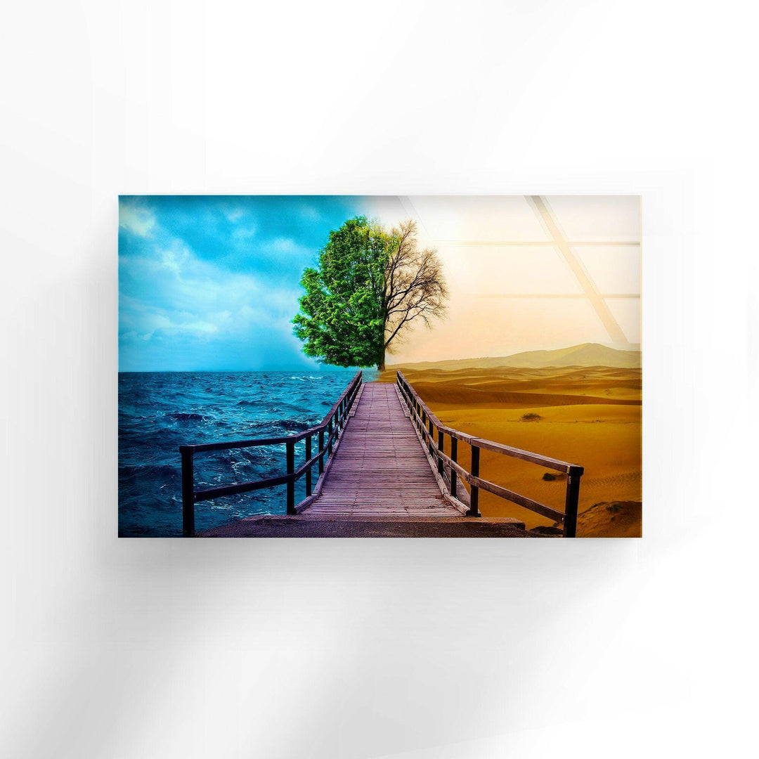 Wooden Bridge Connecting Two Realms – A Unique Glass Wall Decor
