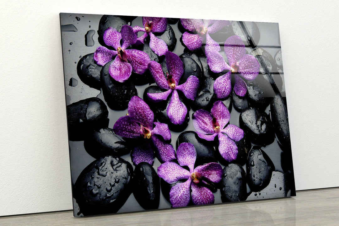 Orchid and Zen Stones Glass Wall Art, Glass Printing Wall Art, Print photos on glass
