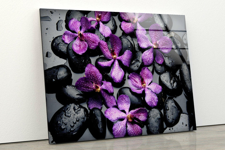 Orchid and Zen Stones Glass Wall Art, Glass Printing Wall Art, Print photos on glass
