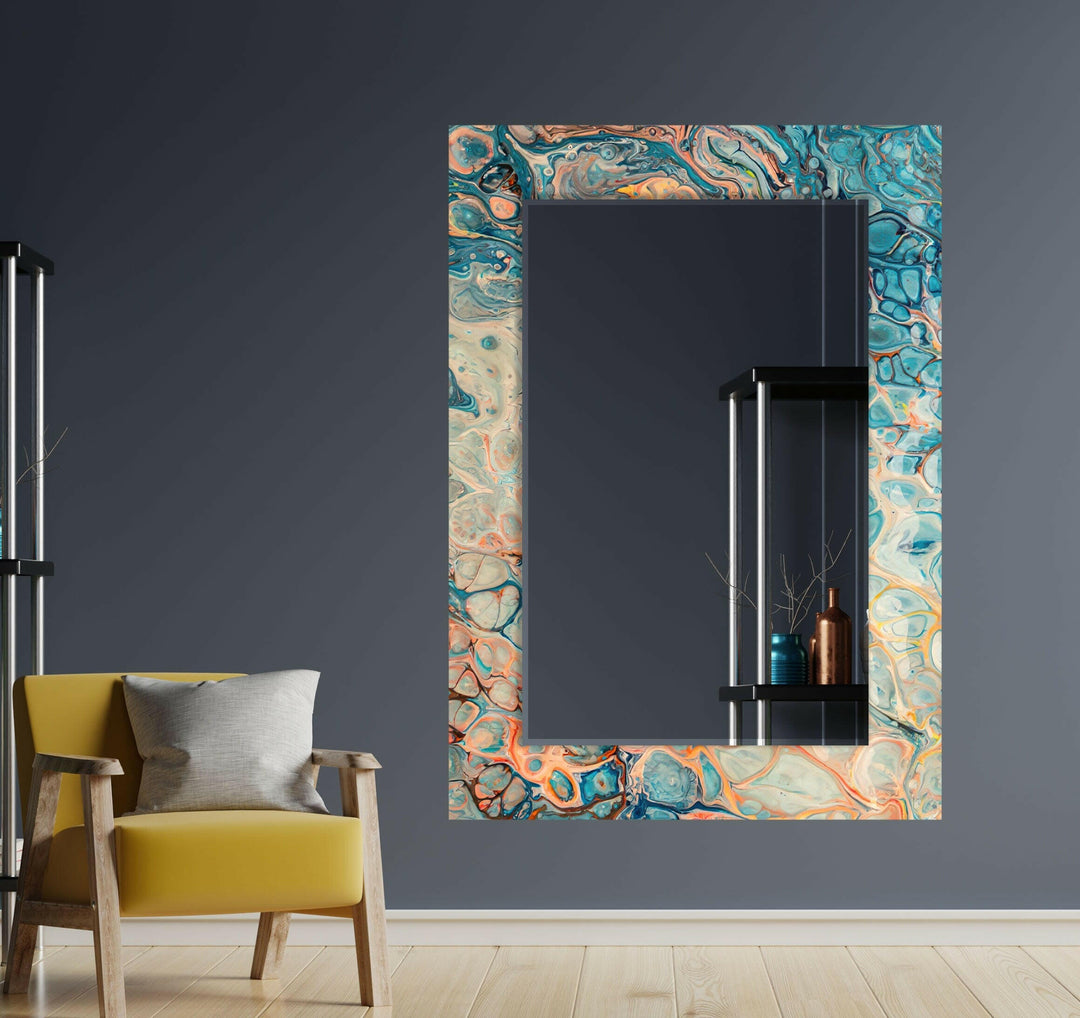Blue & Silver Marble Wall Mirrors Living Room Wall Mirror
