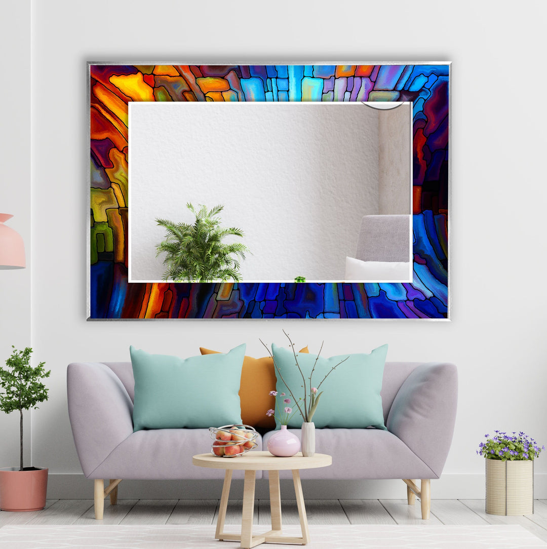Stained Orange and Blue Wall Mirrors Modern Wall Mirror
